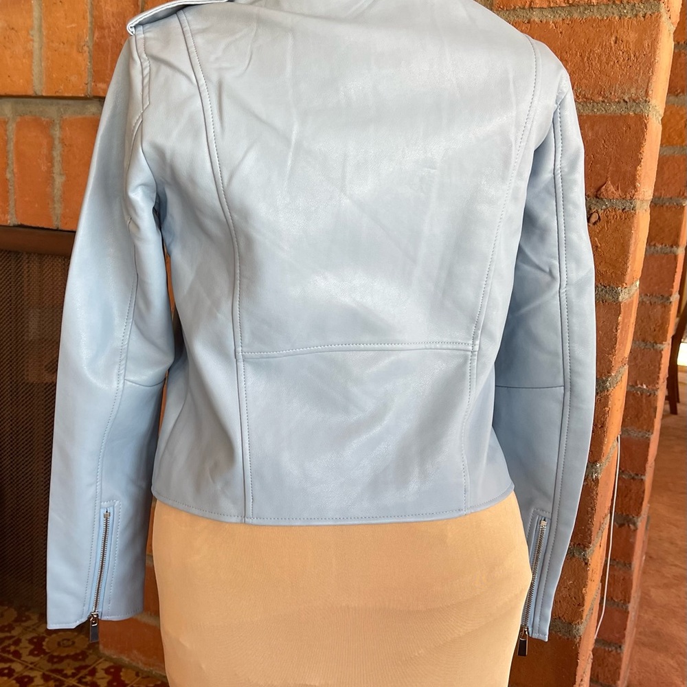 NWT Lulus Out for the Night Blue Vegan Leather Moto Jacket - Picture 2 of 6